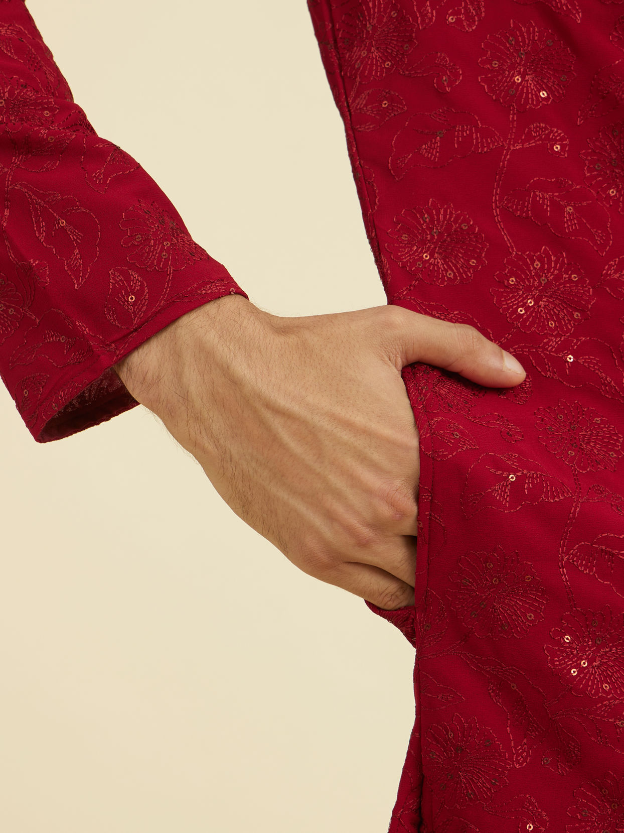 Manyavar Men Radiant Red Festive Kurta Set