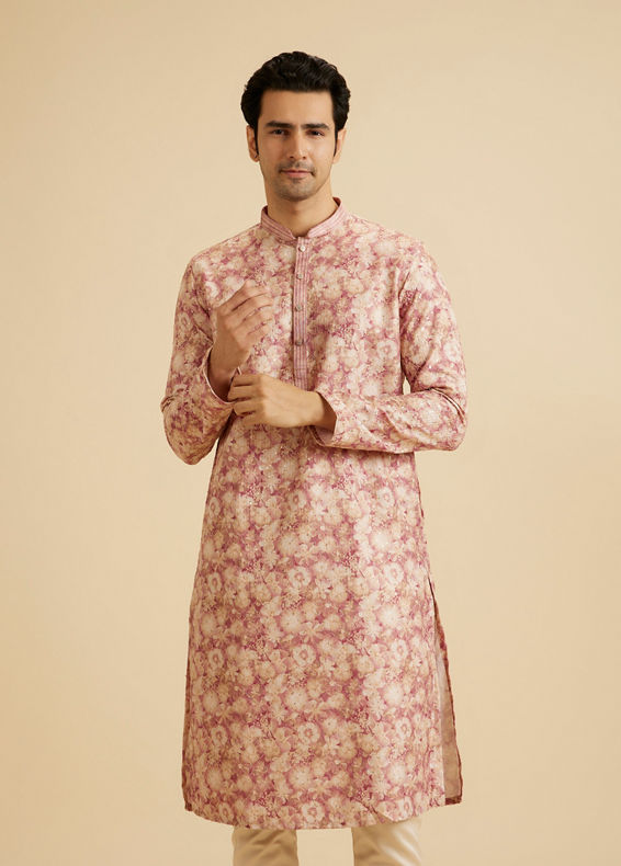 Manyavar Men Dusty Pink Art Silk Kurta Pajama