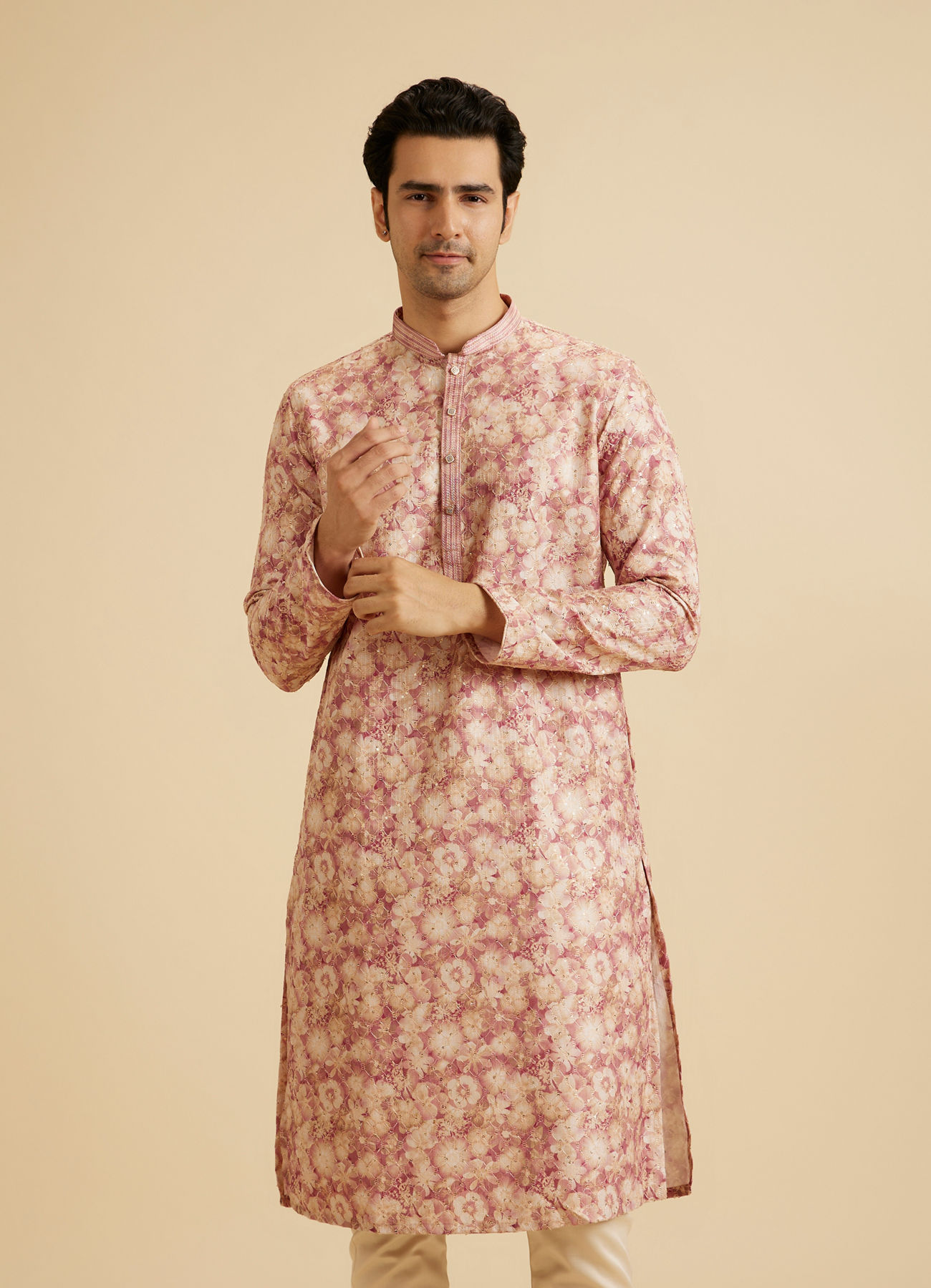 Manyavar Men Dusty Pink Art Silk Kurta Pajama