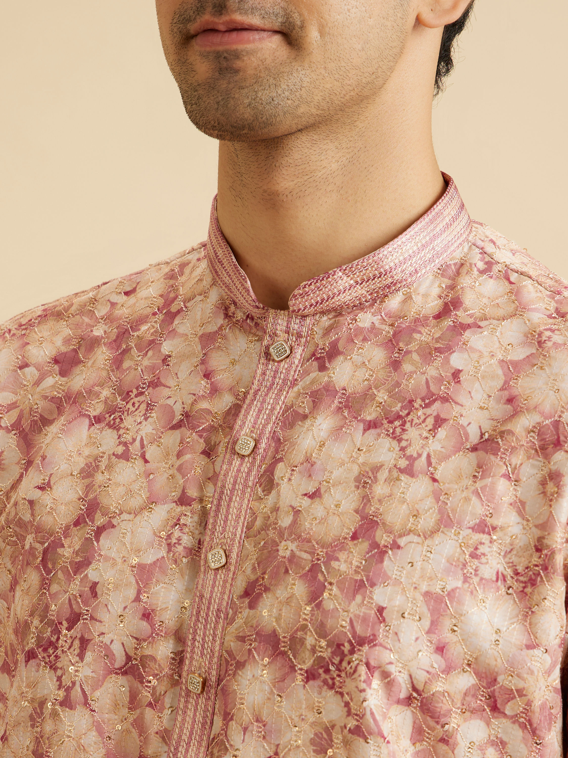 Manyavar Men Dusty Pink Art Silk Kurta Pajama
