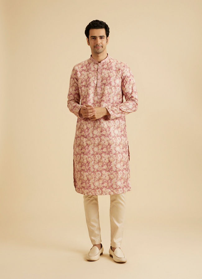 Manyavar Men Dusty Pink Art Silk Kurta Pajama