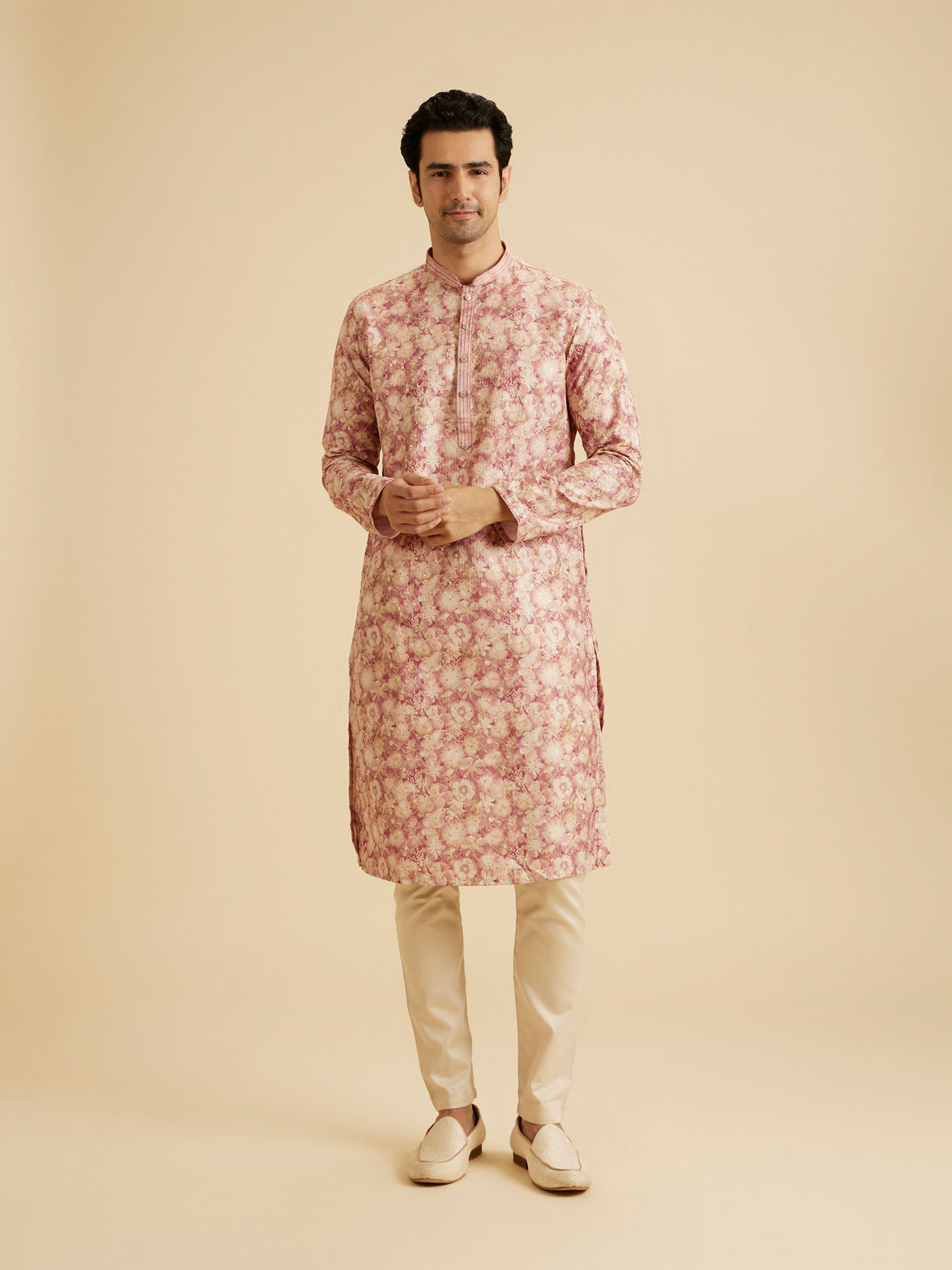 Manyavar Men Dusty Pink Art Silk Kurta Pajama