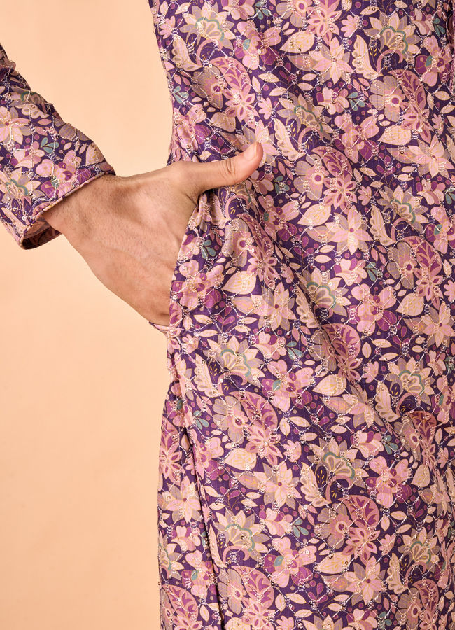 Manyavar Men Graceful Purple Kurta Pajama