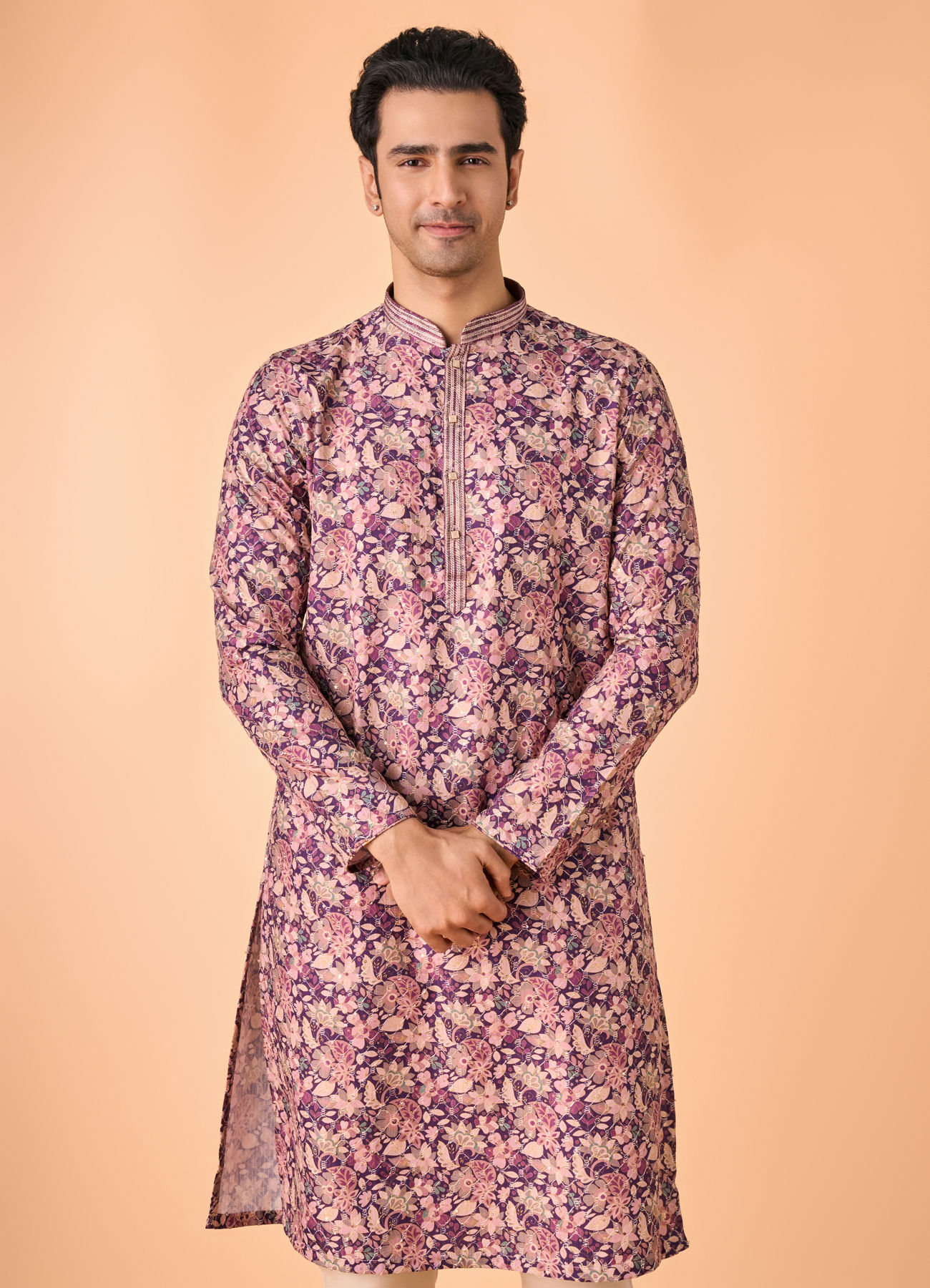 Manyavar Men Graceful Purple Kurta Pajama