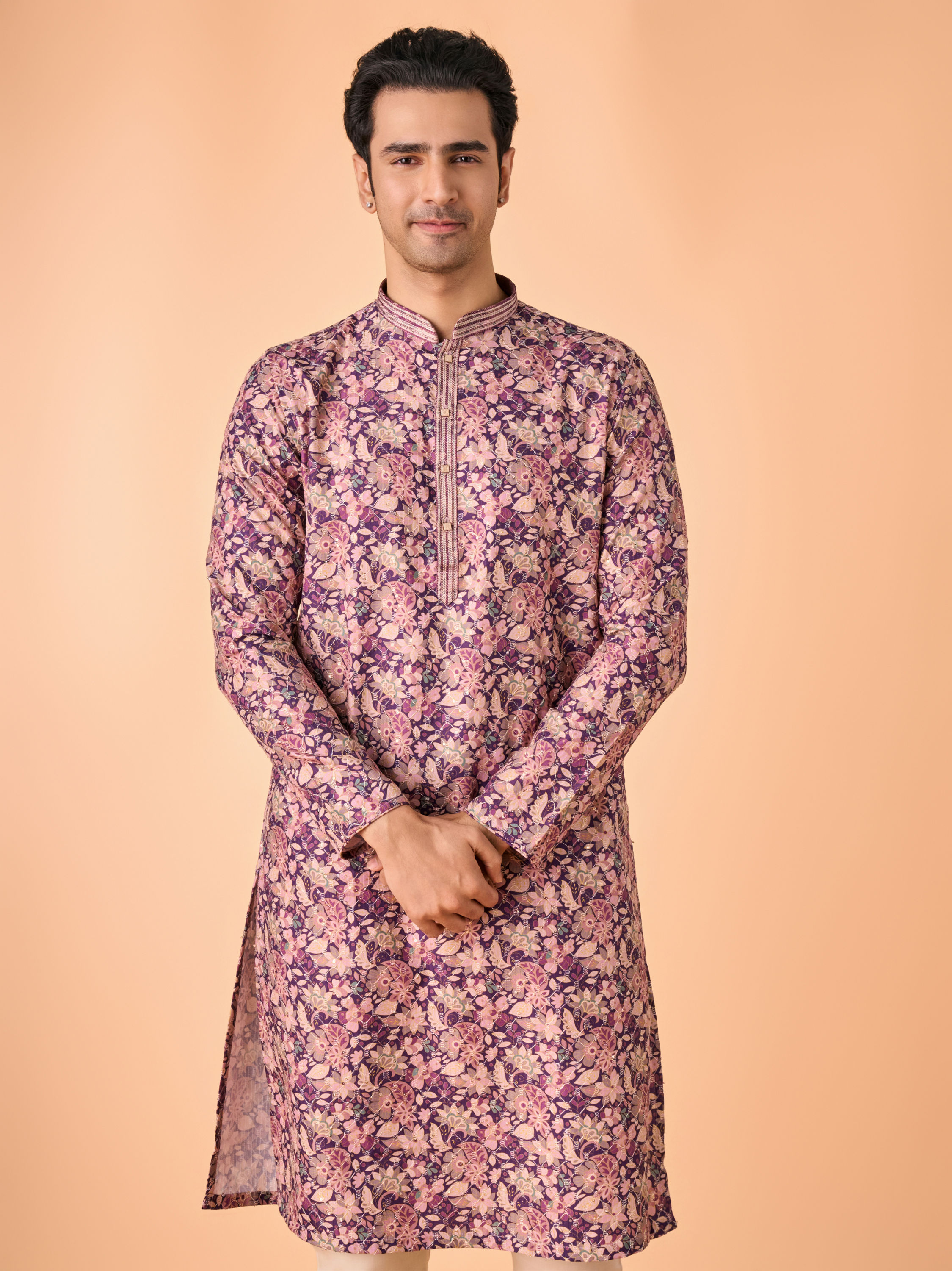 Manyavar Men Graceful Purple Kurta Pajama