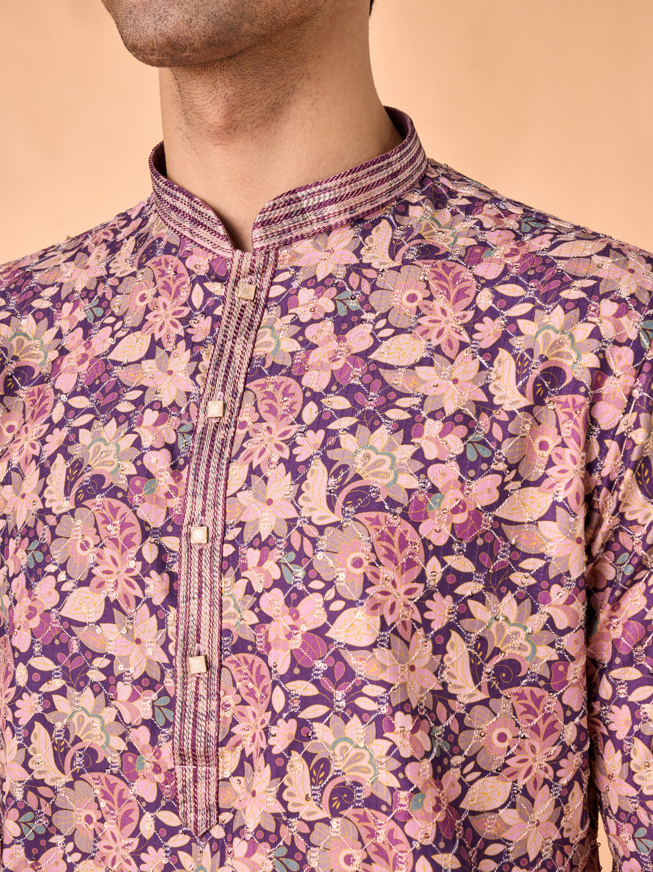 Manyavar Men Graceful Purple Kurta Pajama