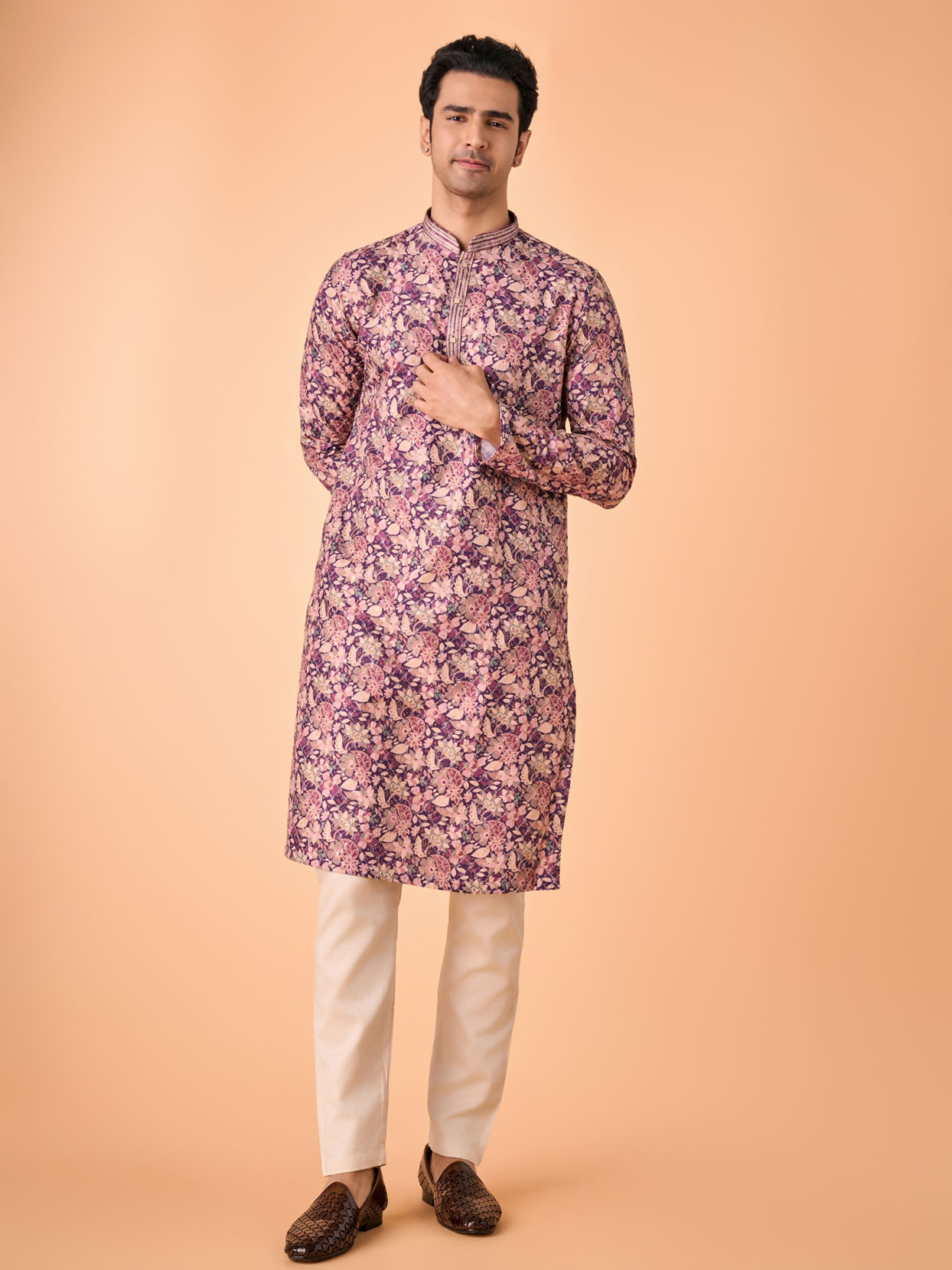 Manyavar Men Graceful Purple Kurta Pajama