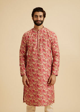 Manyavar Men Radiant Coral Ensemble Kurta Pajama