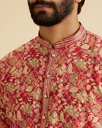 Manyavar Men Radiant Coral Ensemble Kurta Pajama