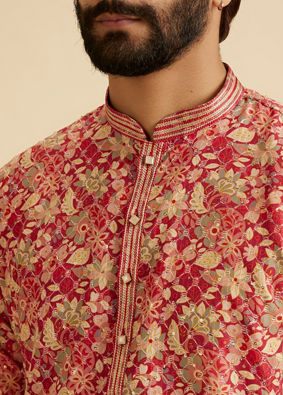 Manyavar Men Radiant Coral Ensemble Kurta Pajama