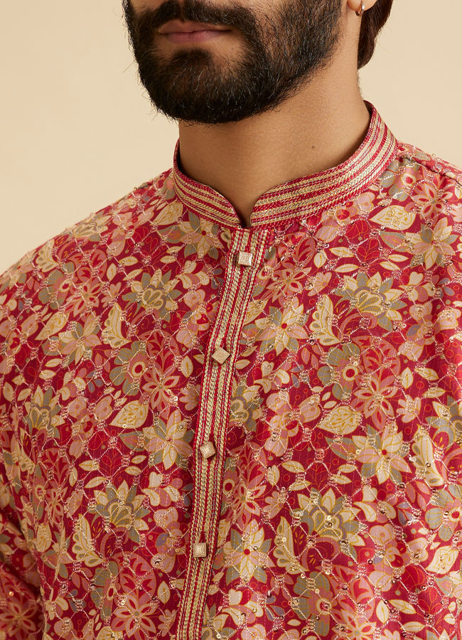 Manyavar Men Radiant Coral Ensemble Kurta Pajama