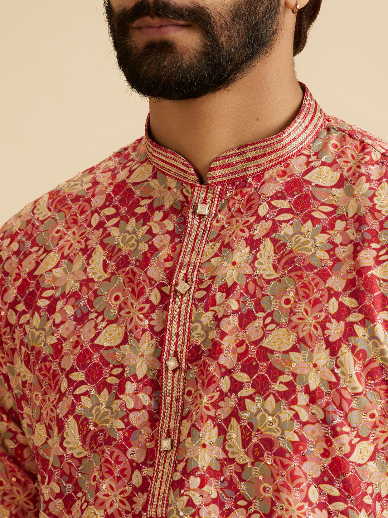 Manyavar Men Radiant Coral Ensemble Kurta Pajama