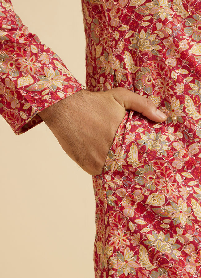 Manyavar Men Radiant Coral Ensemble Kurta Pajama