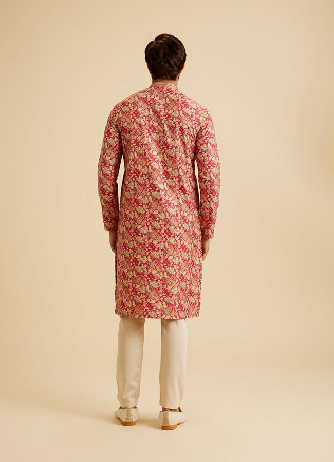 Manyavar Men Radiant Coral Ensemble Kurta Pajama