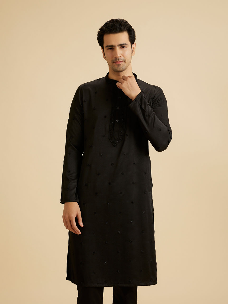Manyavar Men Elegant Black Kurta Pajama Set