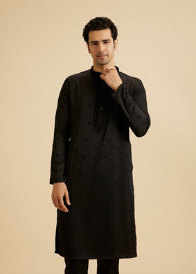 Manyavar Men Elegant Black Kurta Pajama Set