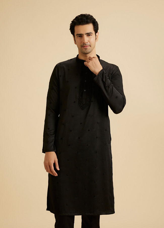 Manyavar Men Elegant Black Kurta Pajama Set