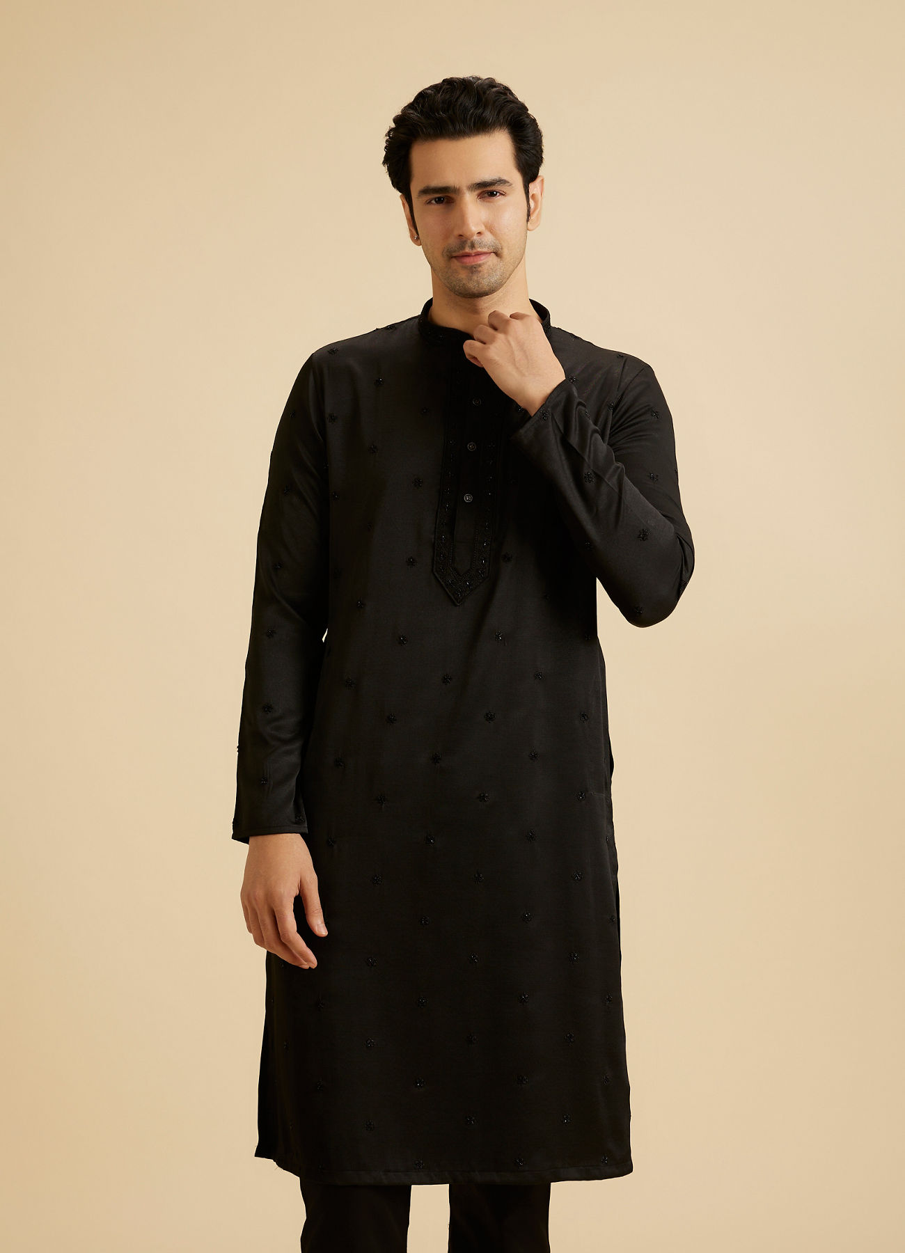 Manyavar Men Elegant Black Kurta Pajama Set