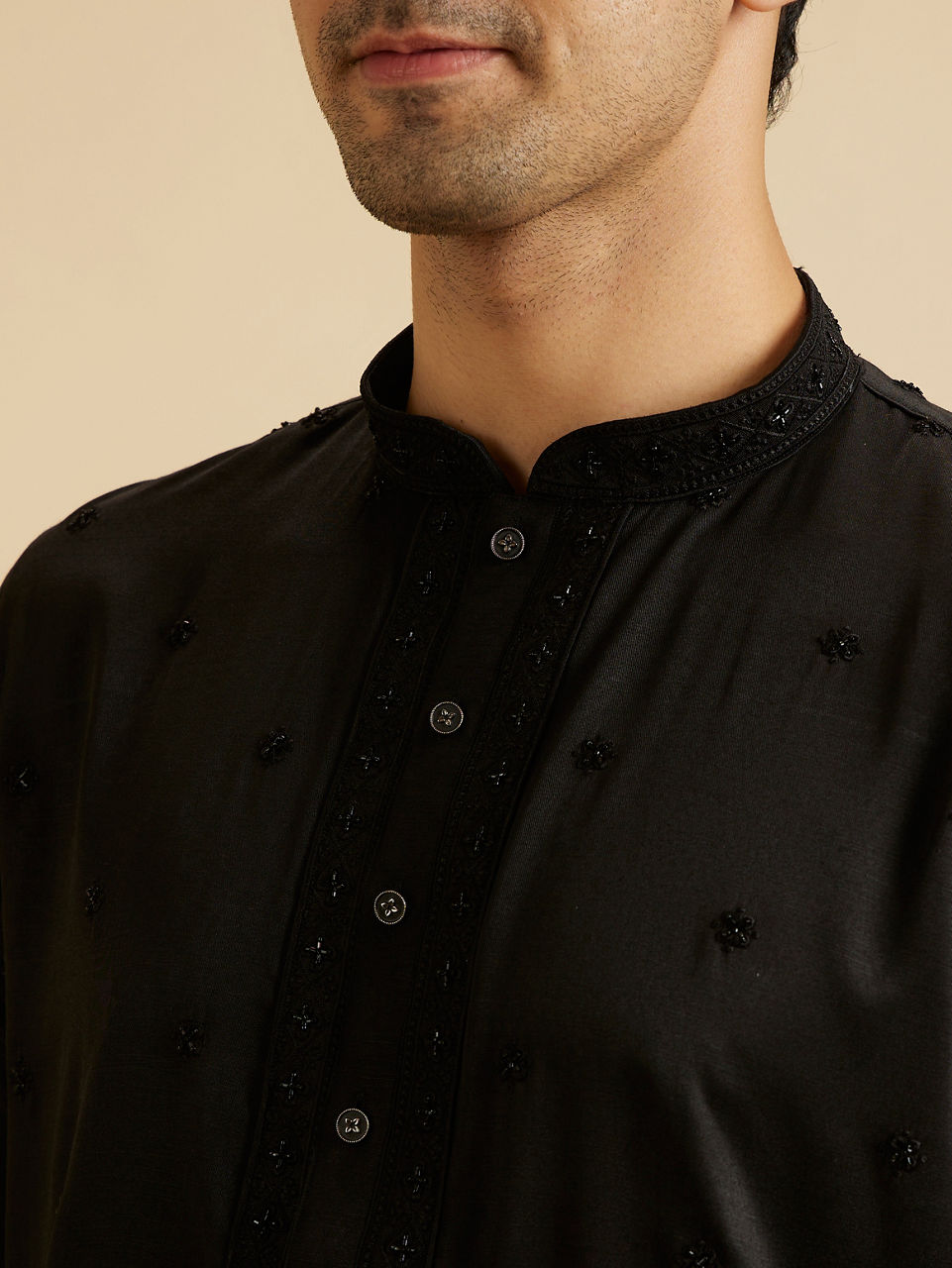 Manyavar Men Elegant Black Kurta Pajama Set
