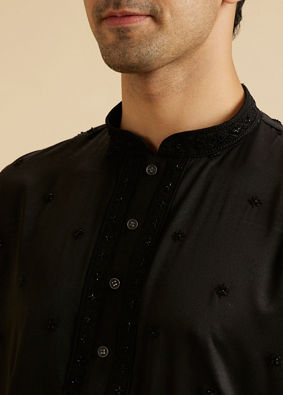 Manyavar Men Elegant Black Kurta Pajama Set