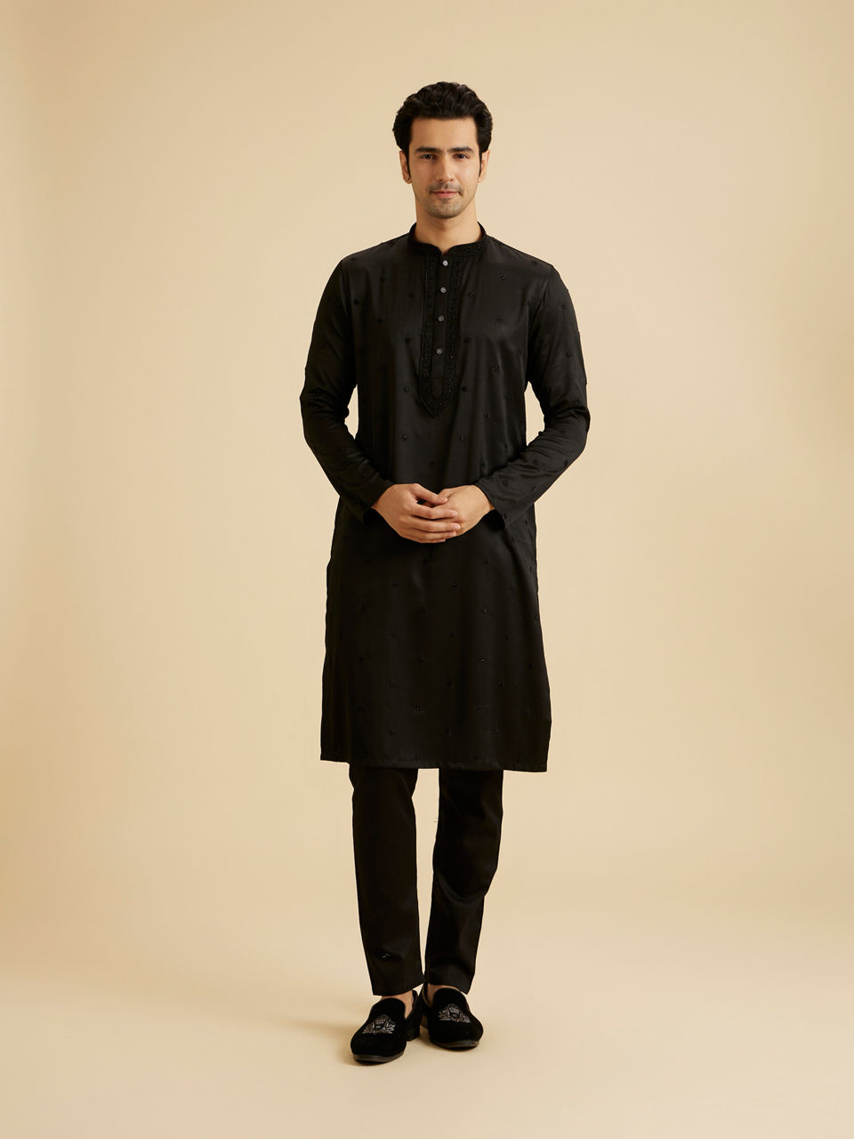 Manyavar Men Elegant Black Kurta Pajama Set