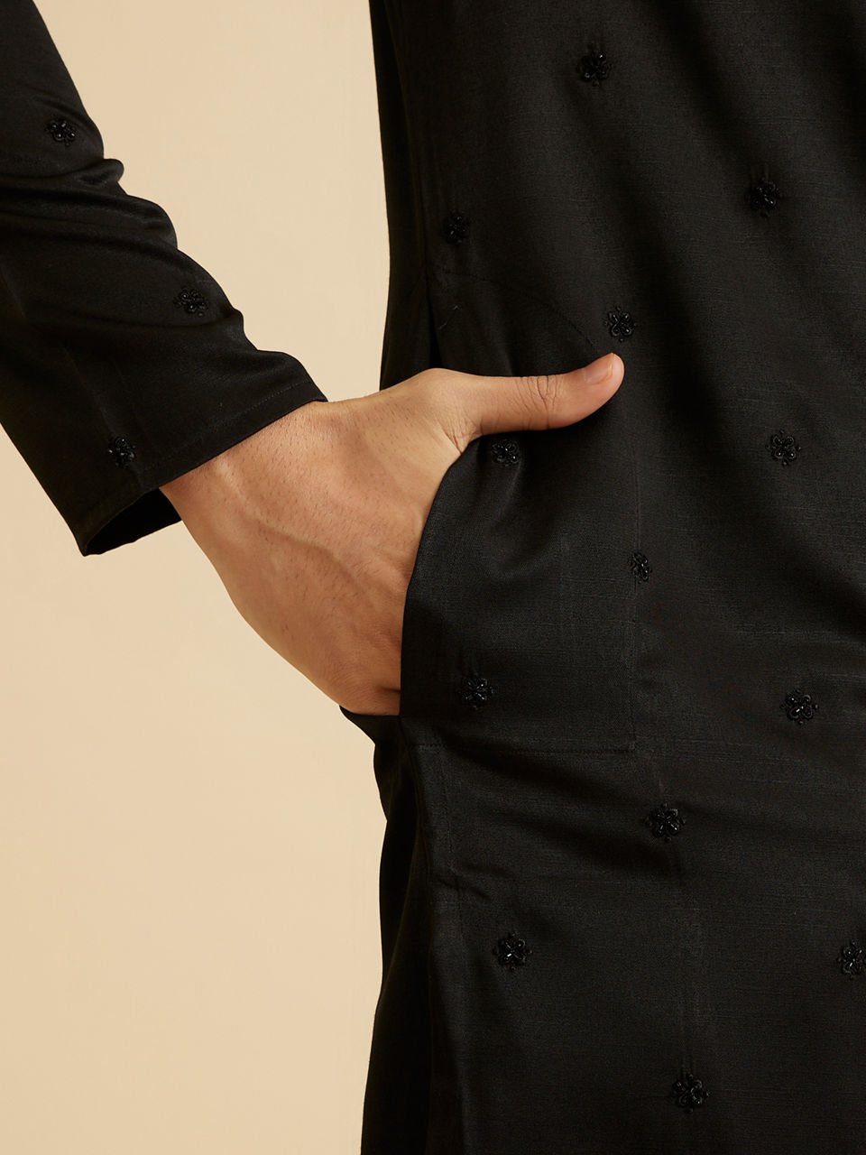 Manyavar Men Elegant Black Kurta Pajama Set