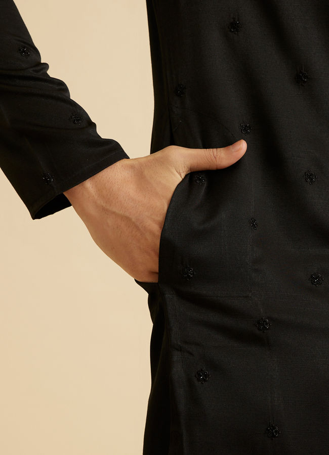 Manyavar Men Elegant Black Kurta Pajama Set