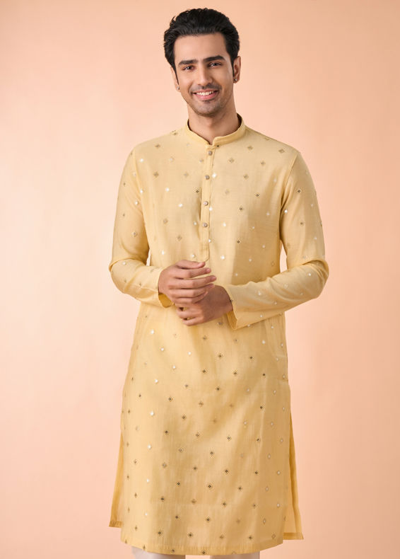 Manyavar Men Vibrant Yellow Elegance Kurta Pajama
