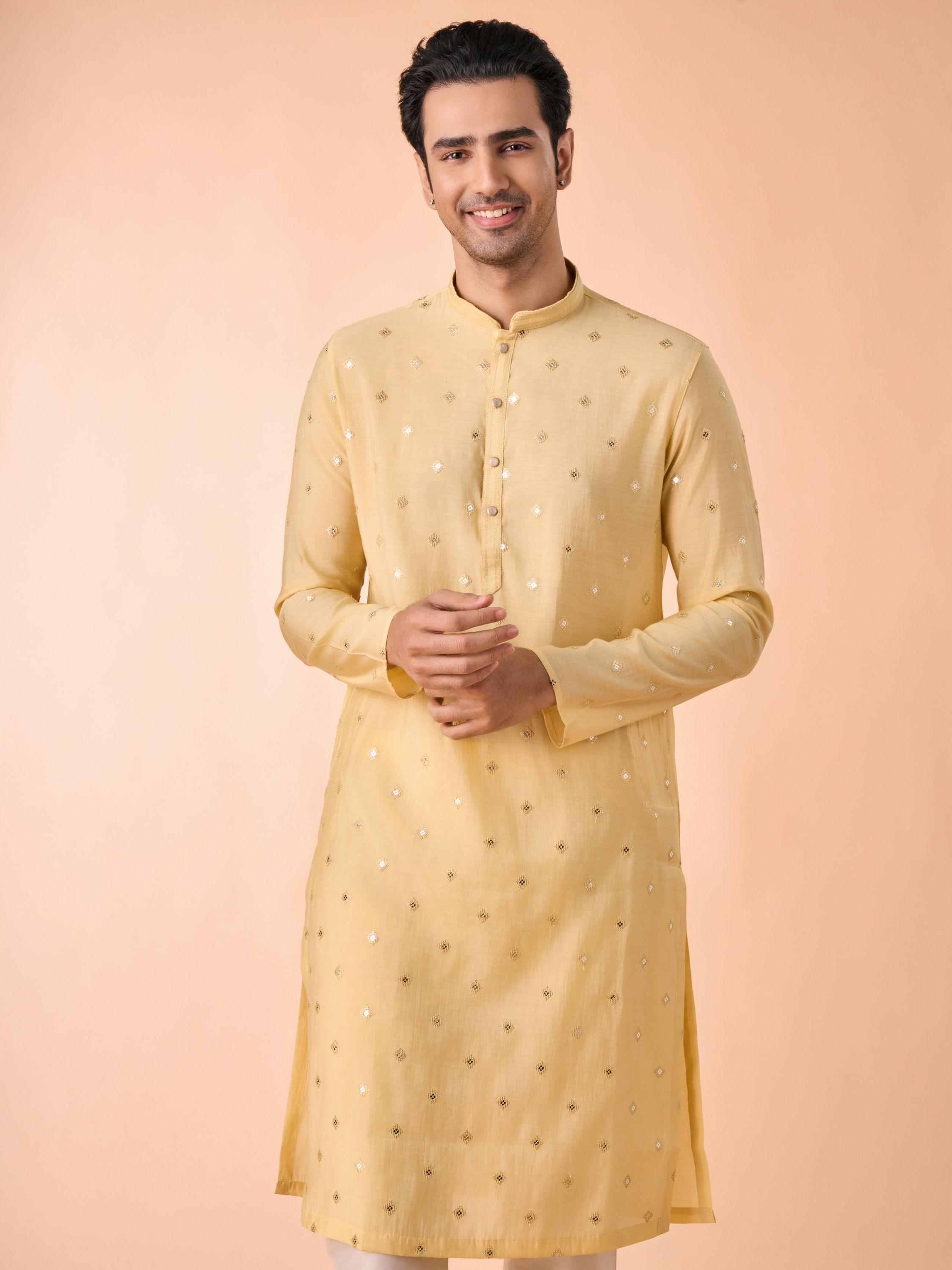Manyavar Men Vibrant Yellow Elegance Kurta Pajama