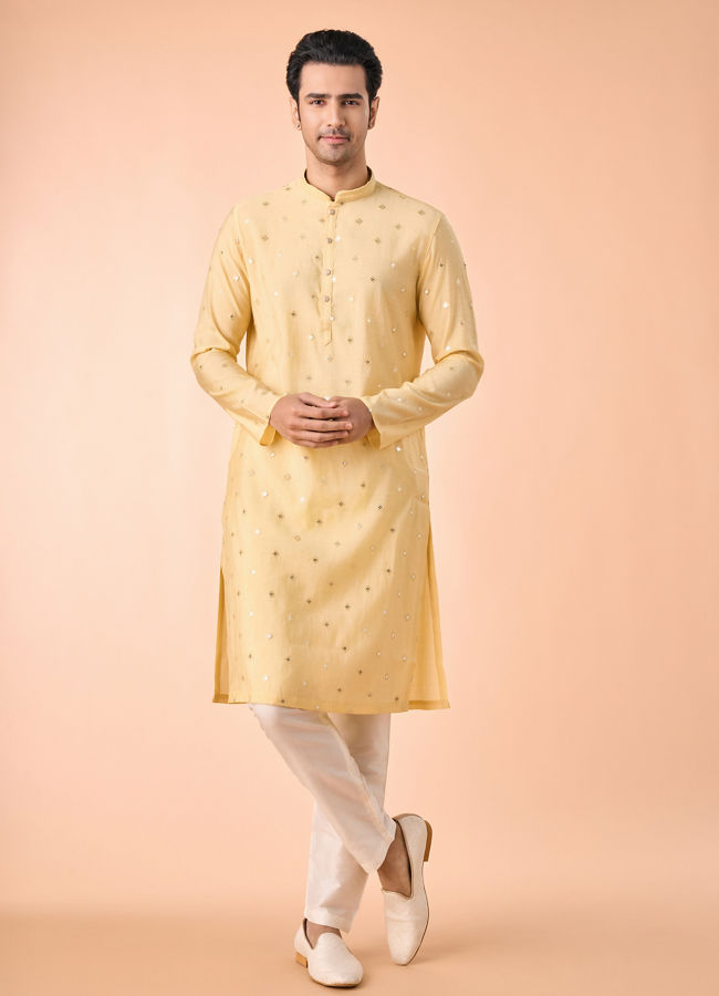 Manyavar Men Vibrant Yellow Elegance Kurta Pajama