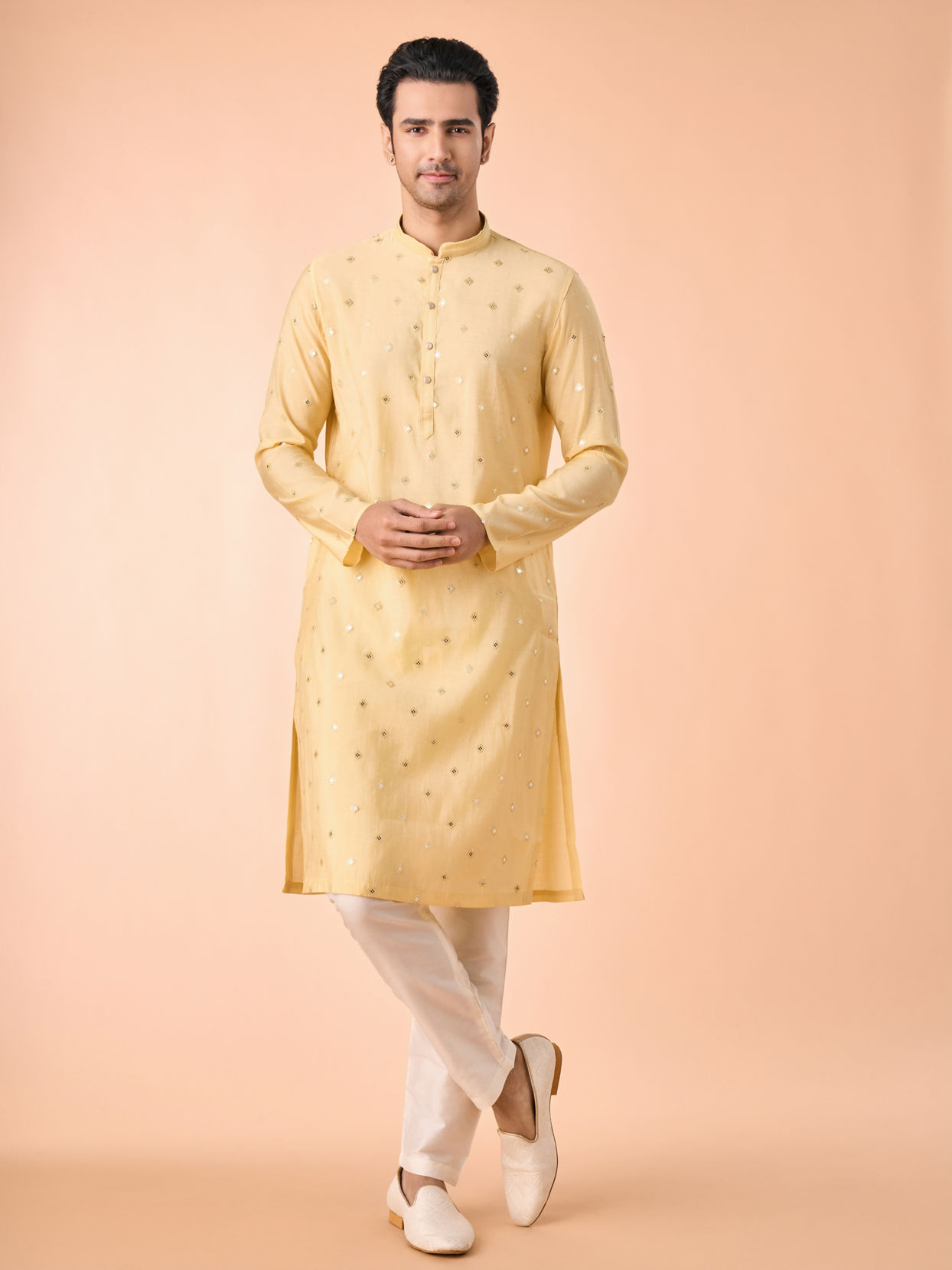 Manyavar Men Vibrant Yellow Elegance Kurta Pajama