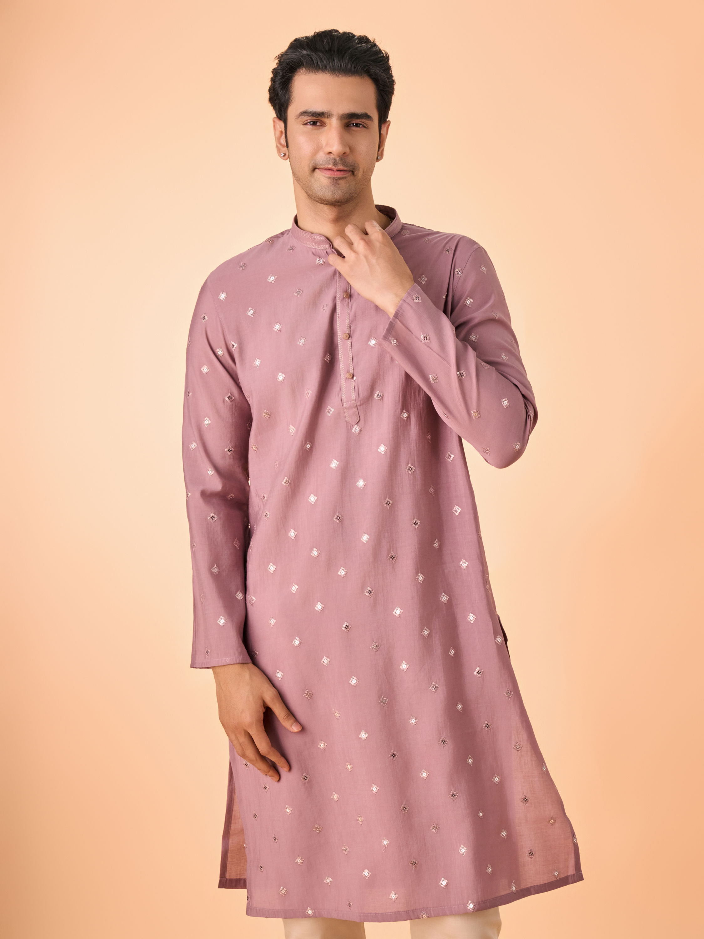 Manyavar Men Dusty Pink Elegance Kurta Pajama