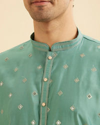 Manyavar Men Plush Aqua Green Kurta Pajama