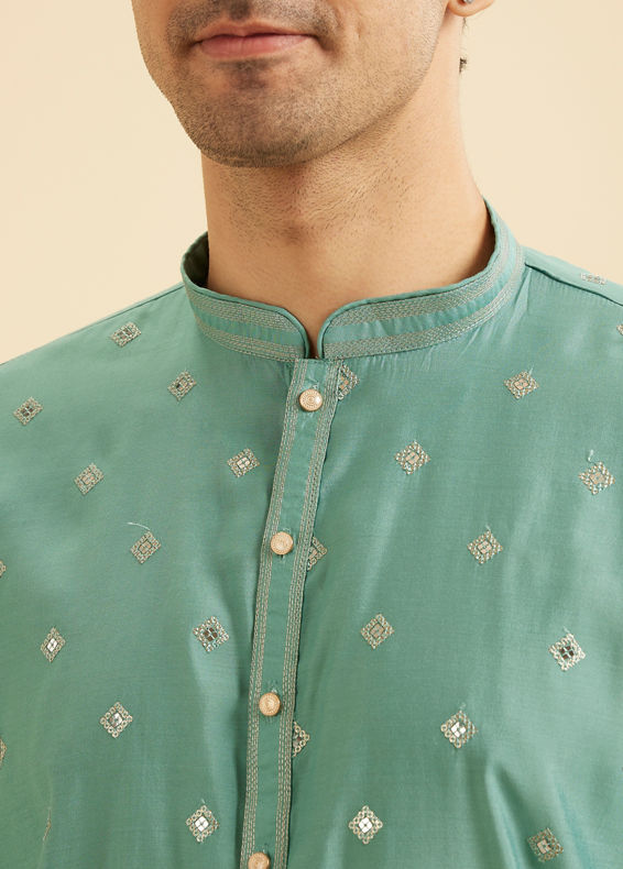 Manyavar Men Plush Aqua Green Kurta Pajama