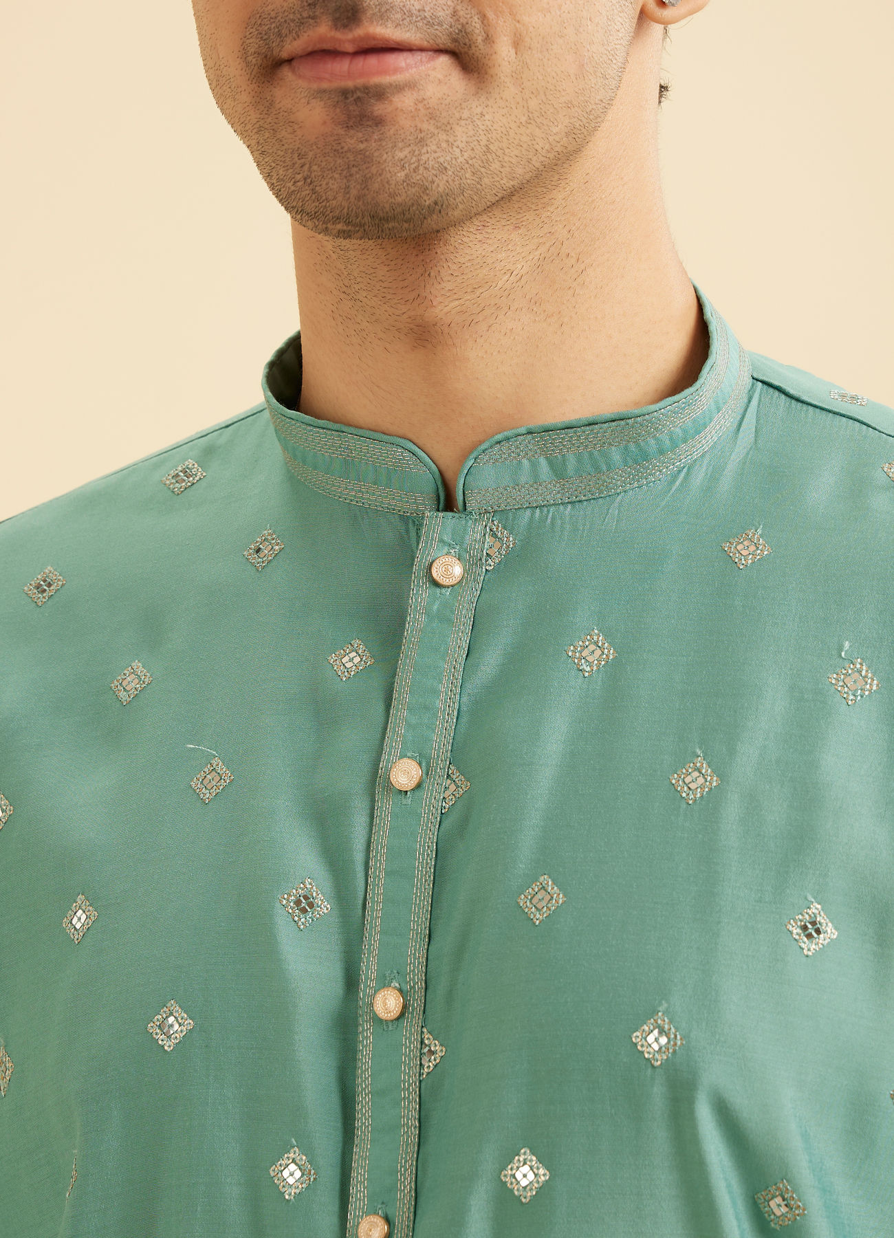Manyavar Men Plush Aqua Green Kurta Pajama