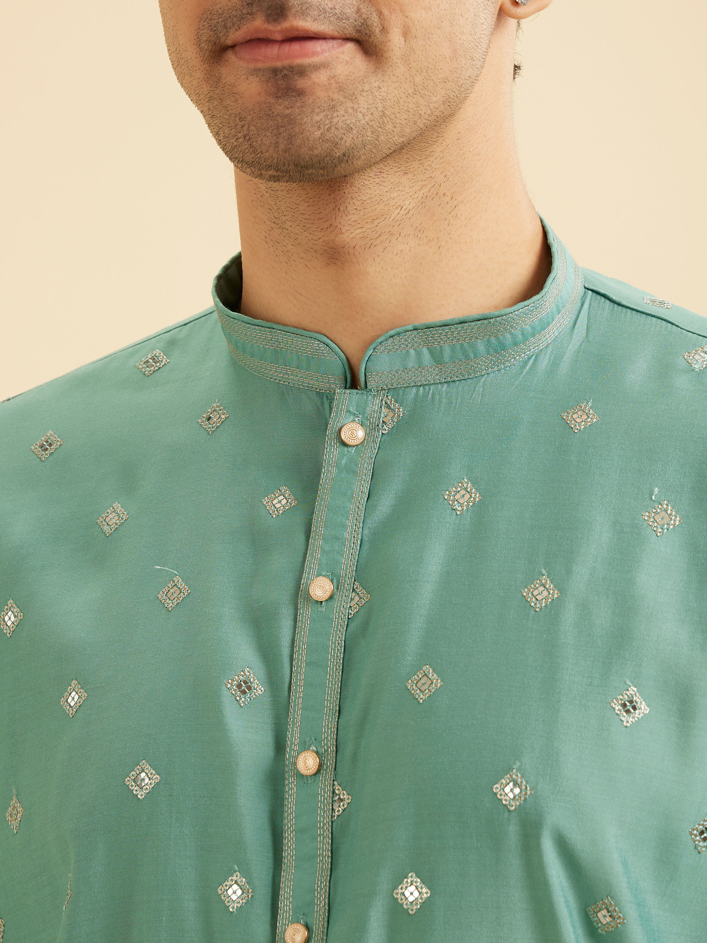 Manyavar Men Plush Aqua Green Kurta Pajama