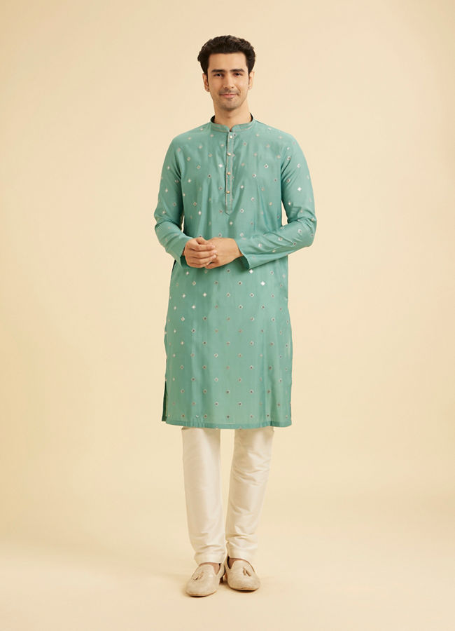 Manyavar Men Plush Aqua Green Kurta Pajama