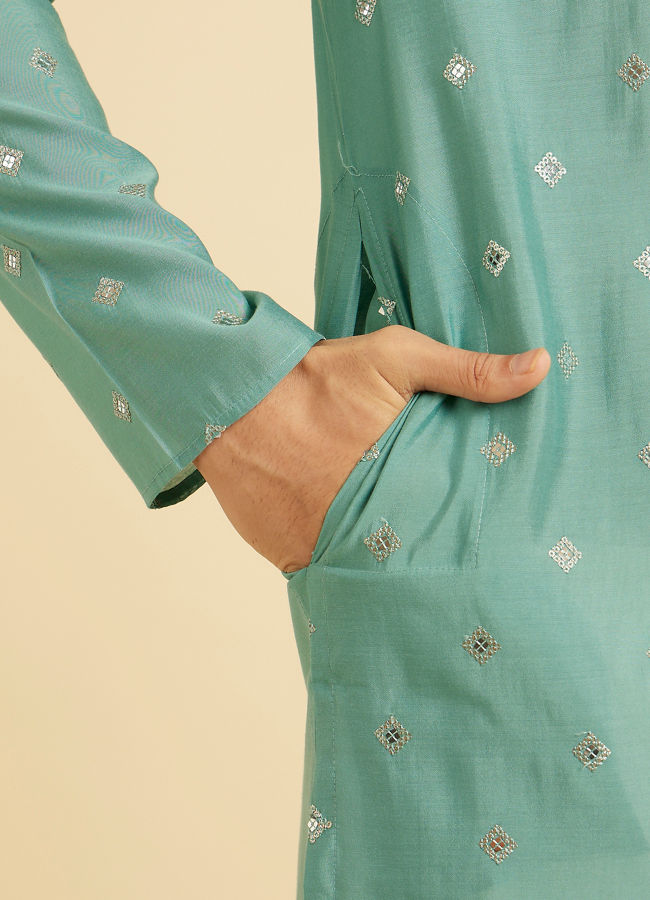 Manyavar Men Plush Aqua Green Kurta Pajama