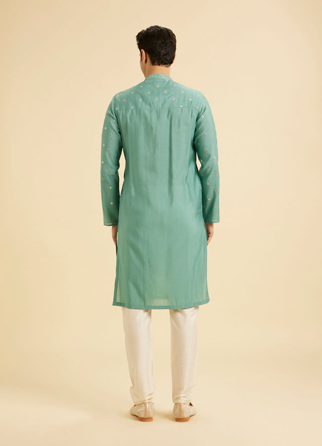 Manyavar Men Plush Aqua Green Kurta Pajama