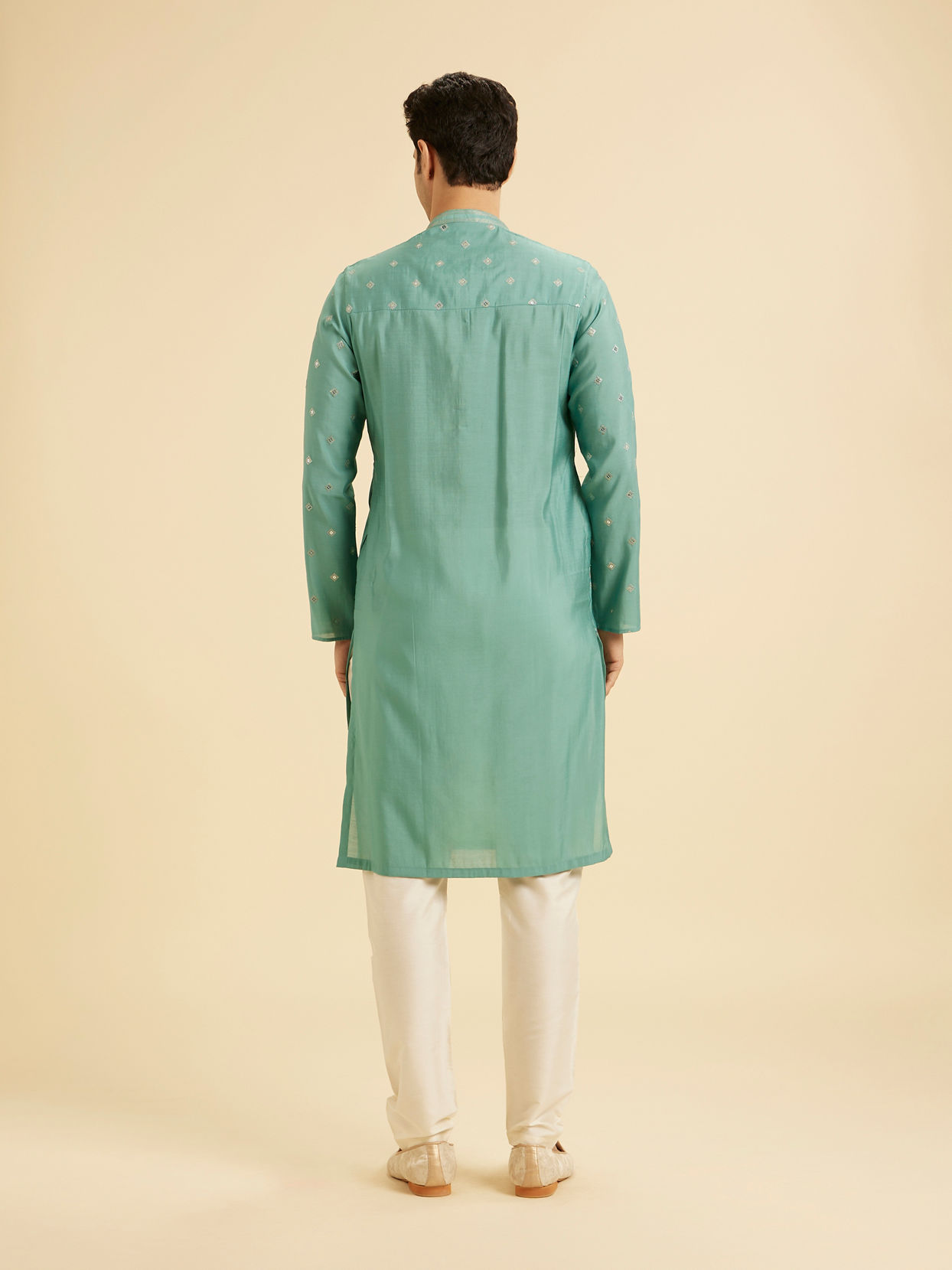 Manyavar Men Plush Aqua Green Kurta Pajama