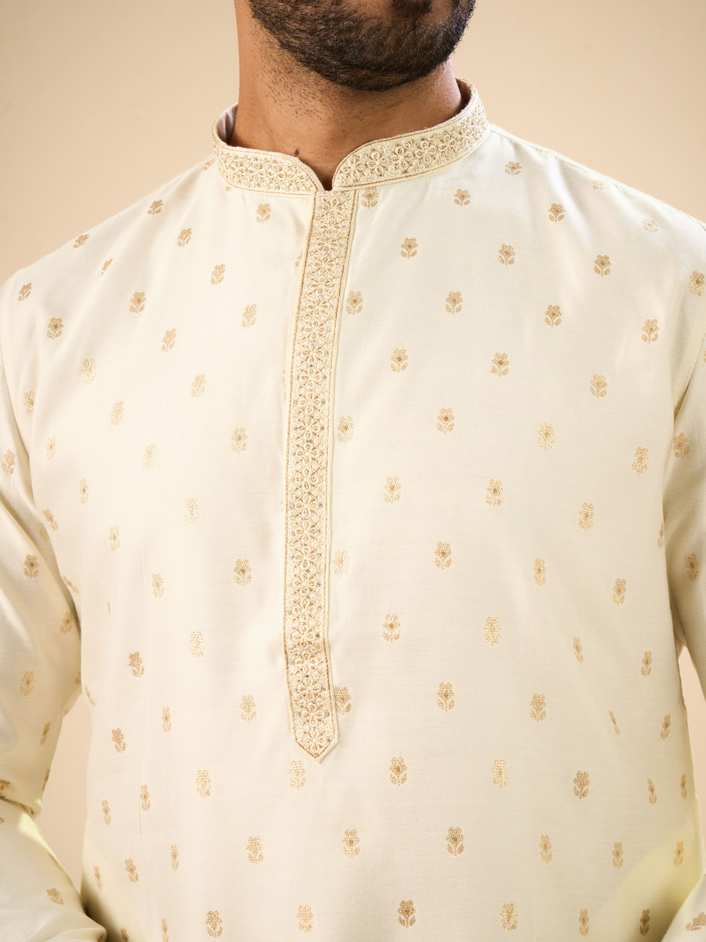 Manyavar Men Cream Extravagance Kurta Pajama