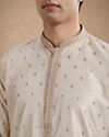Manyavar Men Beige Blended Viscose Kurta Pajama with Self-Texture