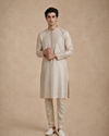 Manyavar Men Beige Blended Viscose Kurta Pajama with Self-Texture
