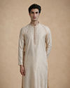 Manyavar Men Beige Blended Viscose Kurta Pajama with Self-Texture