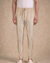 Manyavar Men Beige Blended Viscose Kurta Pajama with Self-Texture