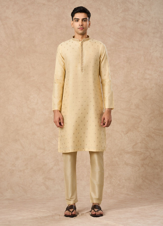 Manyavar Men Fawn Blended Viscose Kurta Pajama