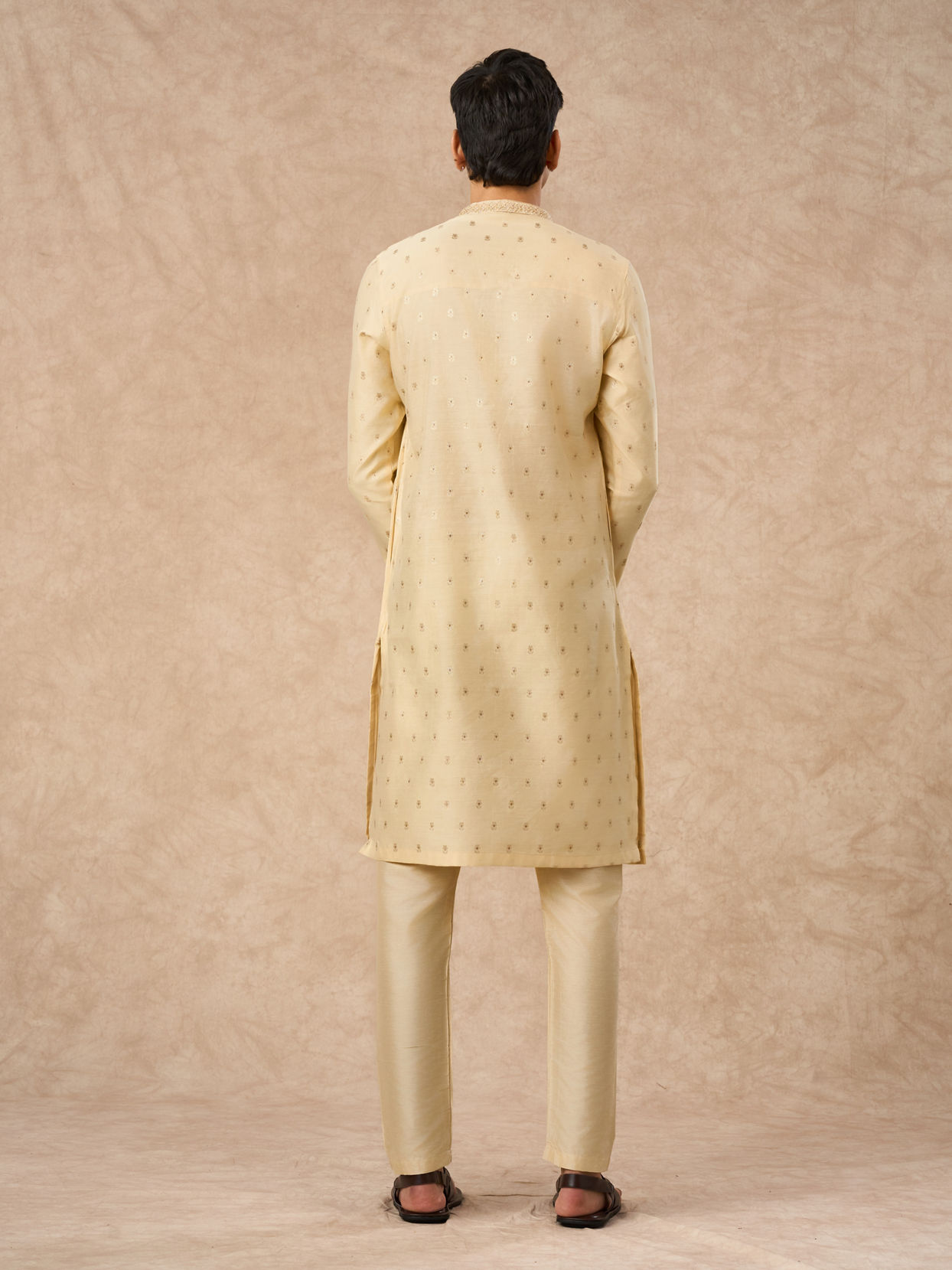 Manyavar Men Fawn Blended Viscose Kurta Pajama