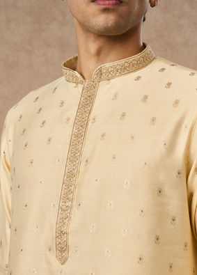 Manyavar Men Fawn Blended Viscose Kurta Pajama