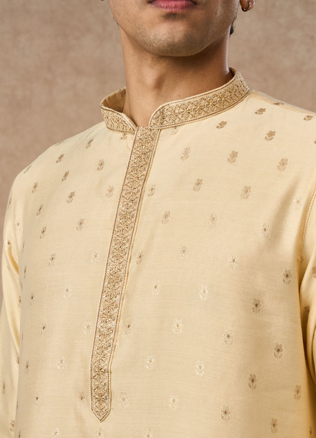 Manyavar Men Fawn Blended Viscose Kurta Pajama