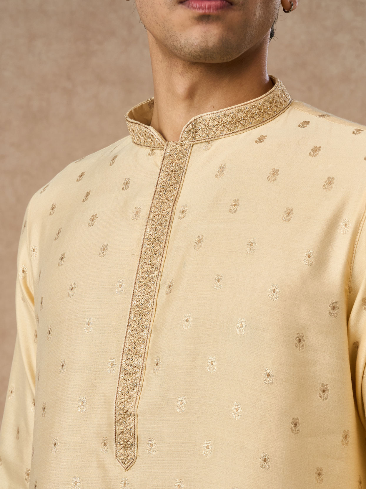 Manyavar Men Fawn Blended Viscose Kurta Pajama